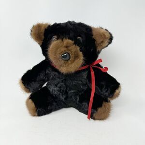 Rare Vintage Real Mink Fur Plush Teddy Bear Stuffed‎ Animal Black Brown Red Bow